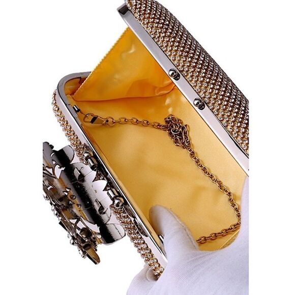 Rhinestone Crystal Clutch Evening Bag with Flower Clasp - Picture 8 of 8